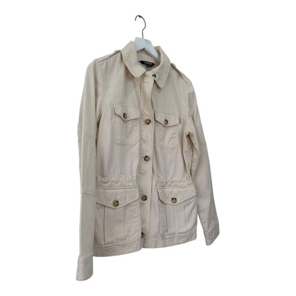 Lauren Ralph Lauren Safari Utility Jacket Beige Cotton Button Front Women’s M - Picture 2 of 9